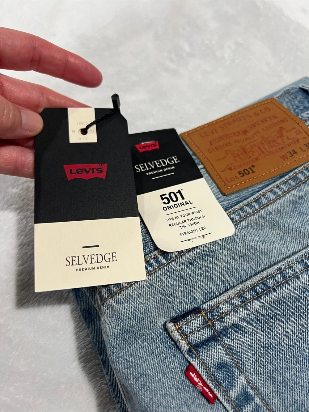 NWT Levi’s Premium Sashiko 501 Selvedge - Medium Wash Sz 34x32, and 33x32